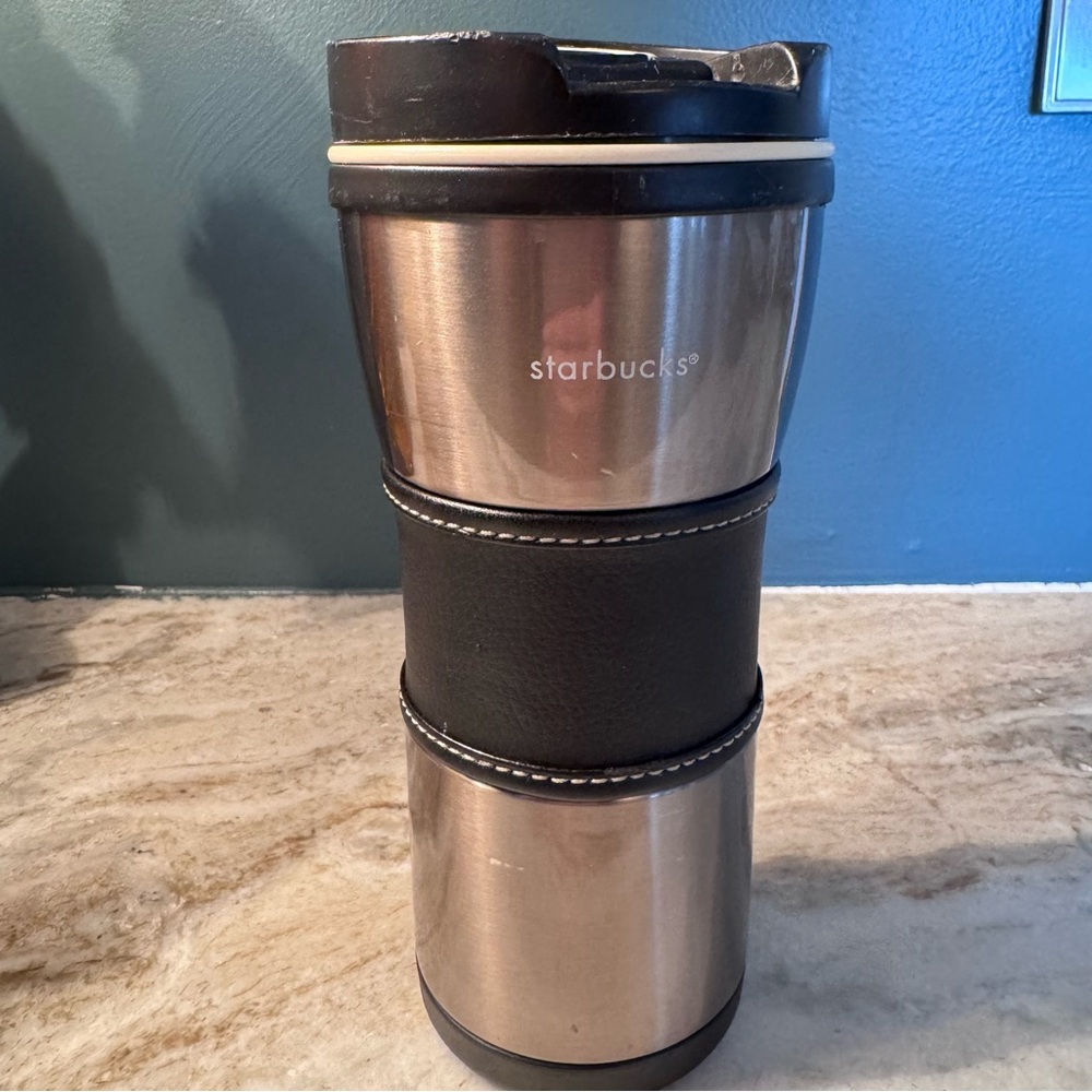 Vintage - Starbucks - Brushed Stainless - Faux Leather - Travel Tumbler